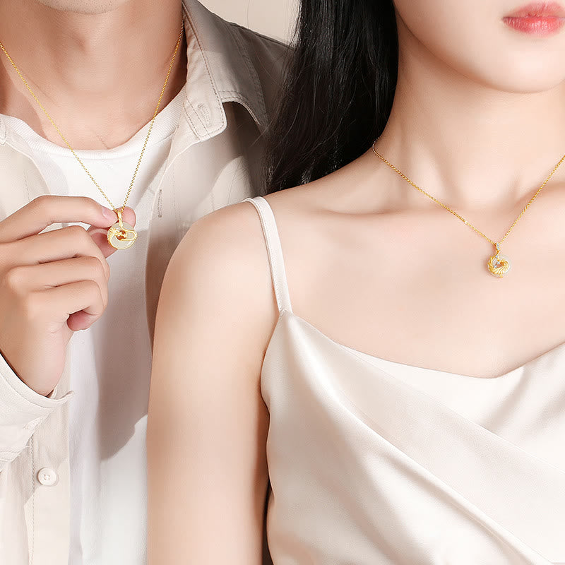 Buddha Stones925 スターリングシルバー 龍年 和田翡翠 ゴールデンドラゴン フェニックス 平和バックル 幸運ネックレスペンダント