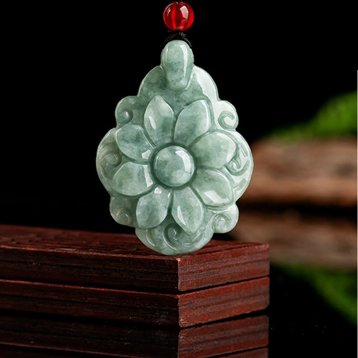 Buddha Stones天然翡翠カランコエブロスフェルディアナ花柄幸運ネックレスペンダント