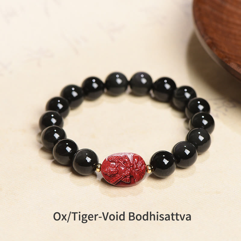Buddha Stones十二支誕生仏天然黒曜石 辰砂 浄化ブレスレット