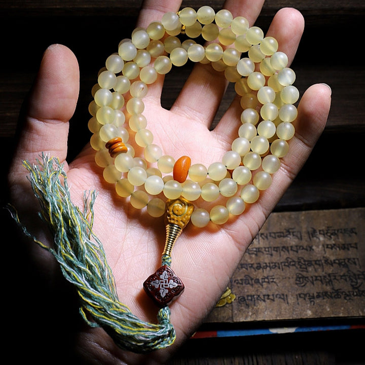 Buddha Stones108 個入りMalaビーズ チベット産 羊角琥珀 幸運のブレスレット