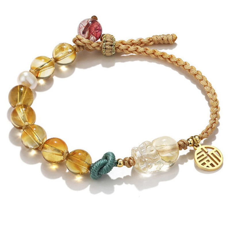 Buddha Stonesシトリン 貔貅 福 キャラクター 繁栄 紐 編み込み ブレスレット