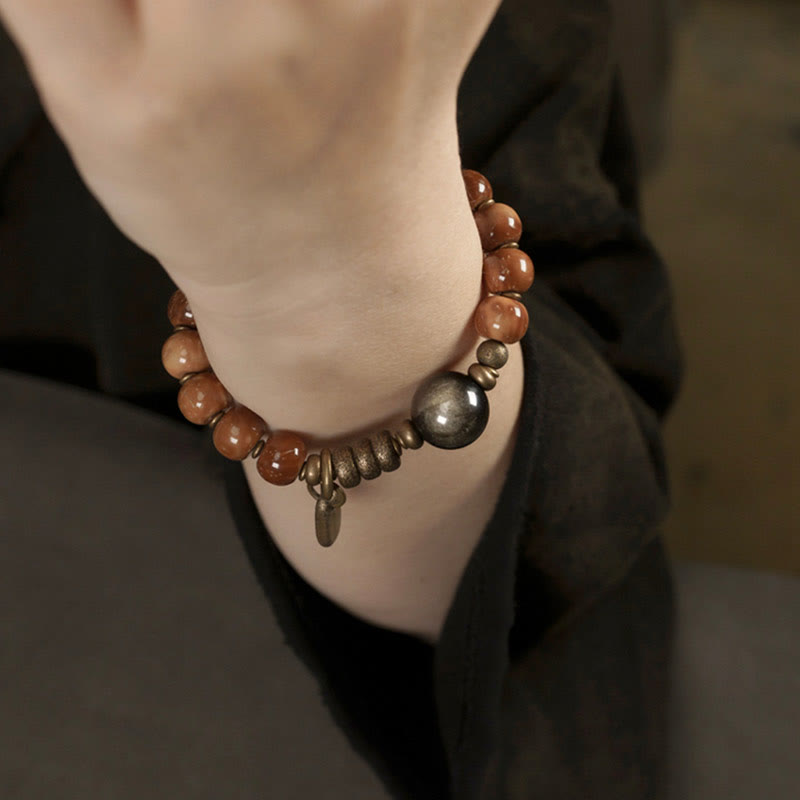 Buddha Stonesクカシード タイガーアイ ゴールドシーン オブシディアン 真鍮 銅 富と幸運ブレスレット - image 12