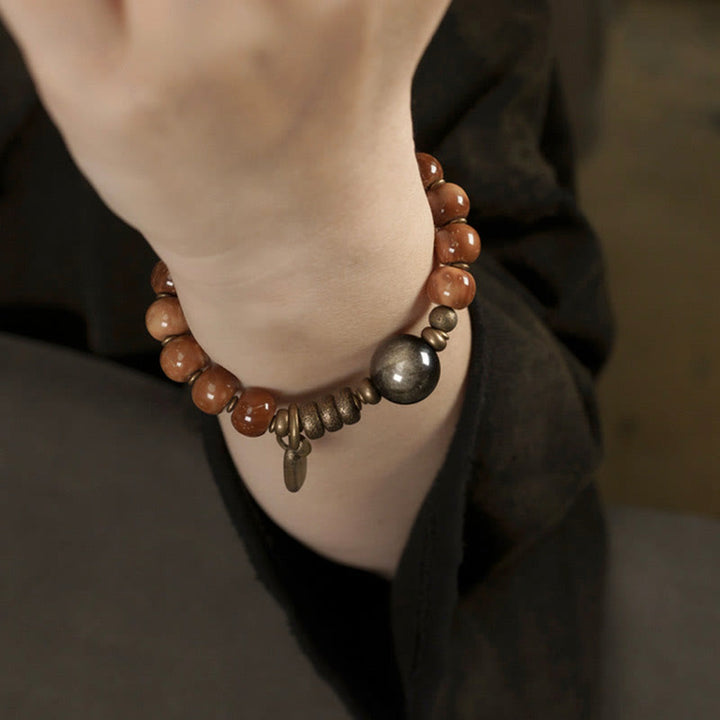 Buddha Stonesクカシード タイガーアイ ゴールドシーン オブシディアン 真鍮 銅 富と幸運ブレスレット - image 12