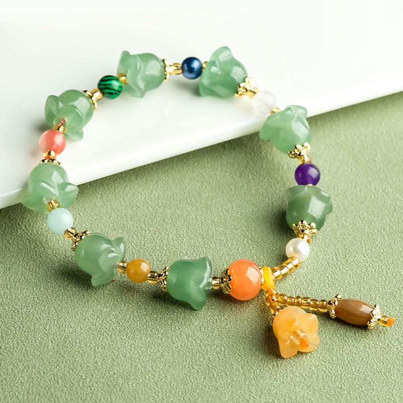Buddha Stonesグリーンアベンチュリン マグノリアフラワー 幸運ブレスレット