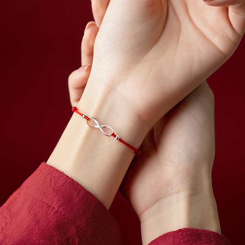 Buddha Stones925スターリングシルバー エンドレスノット 幸運の守り レッドストリングブレスレット アンクレット