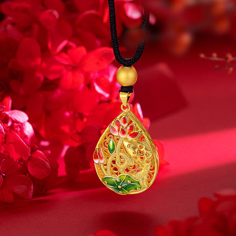 Buddha Stones鯉蓮の花葉銅幸運ネックレスペンダント - image 2