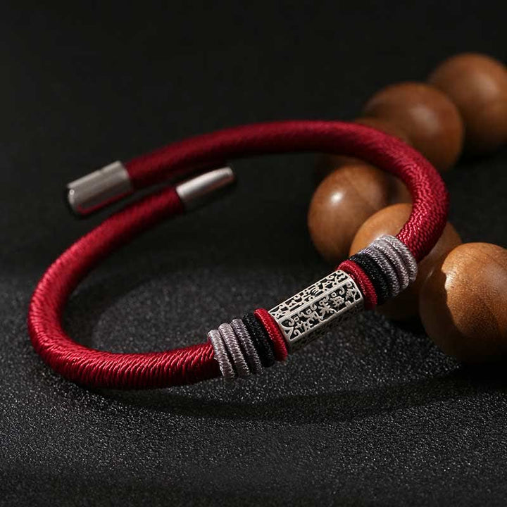 Buddha Stones925スターリングシルバーオーム・マニ・パドメ・フム平和の赤紐ブレスレット