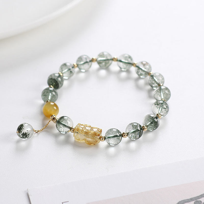 Buddha Stonesグリーンファントムシトリン 貔貅 自信ブレスレット