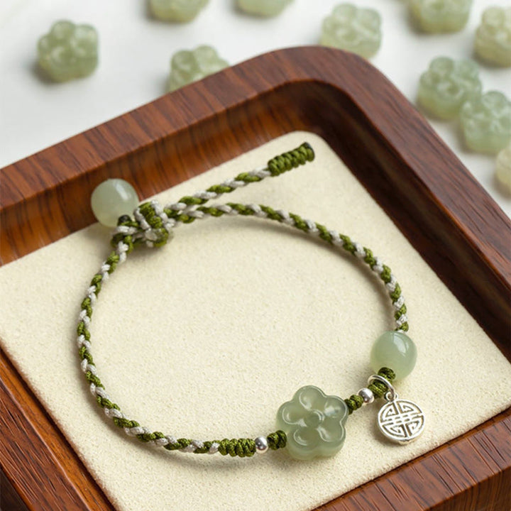Buddha Stones手作りの梅の花翡翠の幸運繁栄編みブレスレット