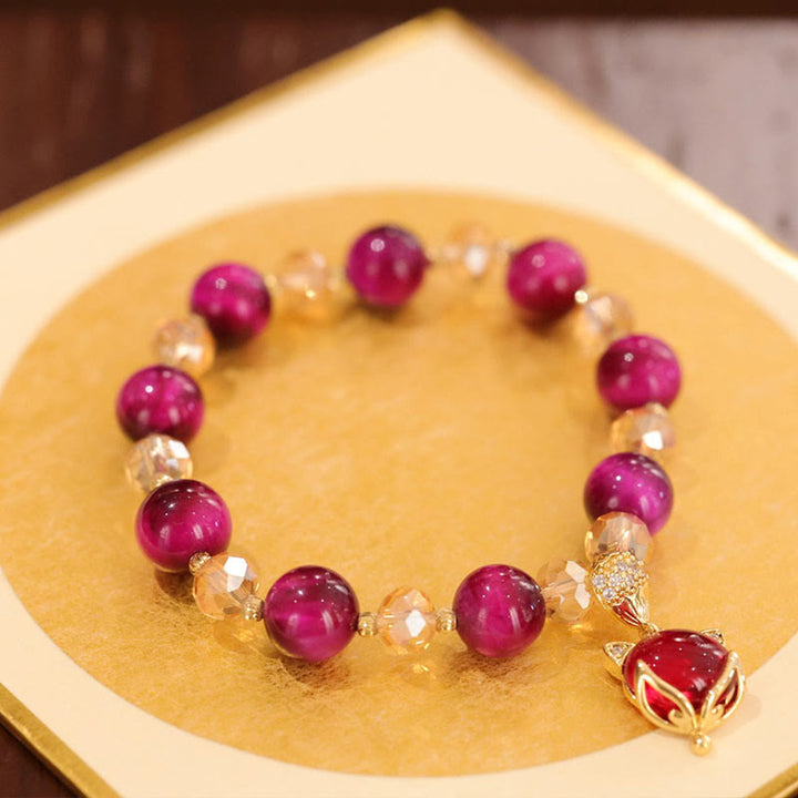 Buddha Stonesレッドタイガーアイ 貔貅 狐 守護 自信 ブレスレット