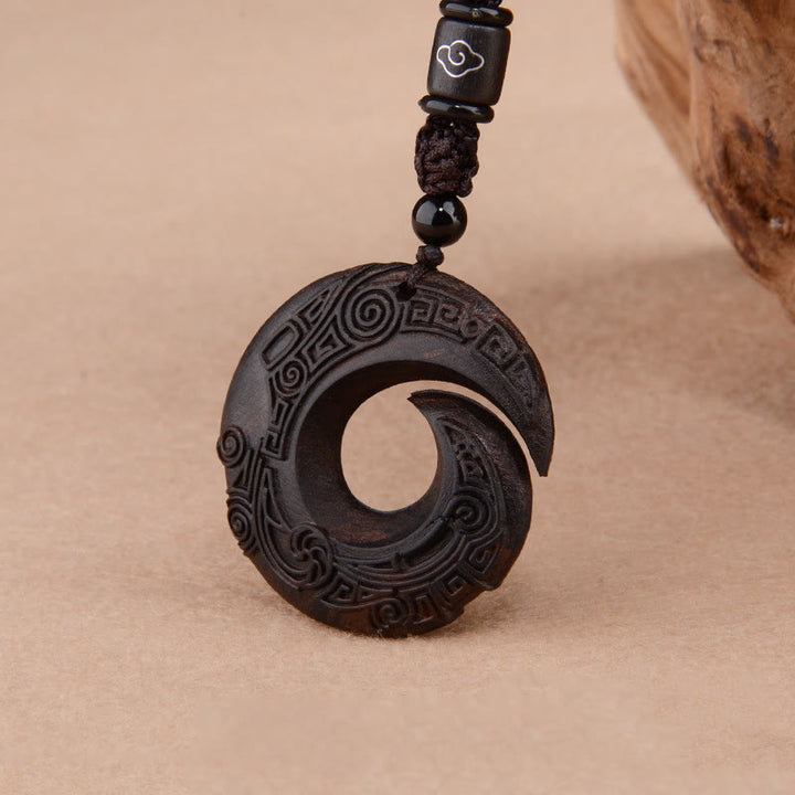 Buddha Stones小葉 紫檀 黒檀 幸運を呼ぶ デザインパターン 守護 ネックレス ペンダント