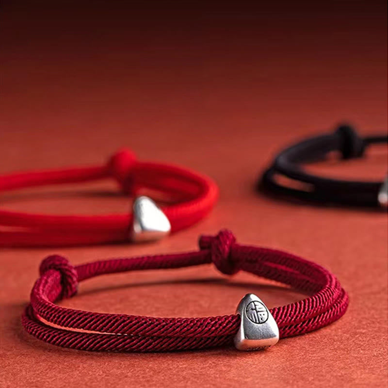 Buddha Stones925 スターリングシルバー 福文字 祝福 ハンドメイド 編み込みブレスレット