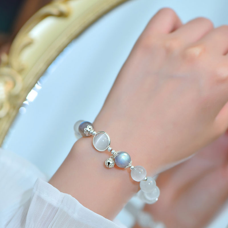 Buddha Stones925スターリングシルバー キャッツアイ ムーンストーン ラブサポートブレスレット