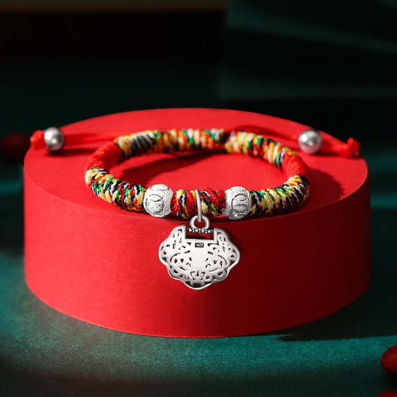 Buddha Stones 925スターリングシルバー 中国ロックチャーム マルチカラー レッドストリング プロテクション ハンドメイド編み込み キッズブレスレット