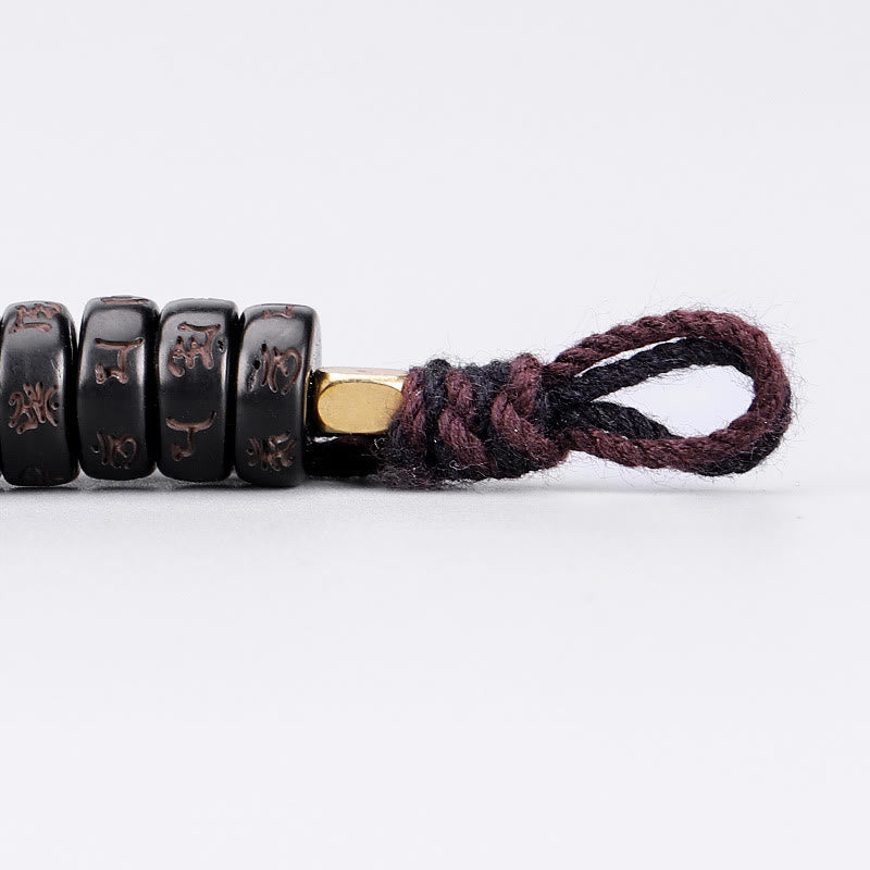 Buddha Stonesチベットココナッツシェルビーズ 彫刻入りオーム・マニ・パドメ・フムマントラ ポジティブストリングブレスレット