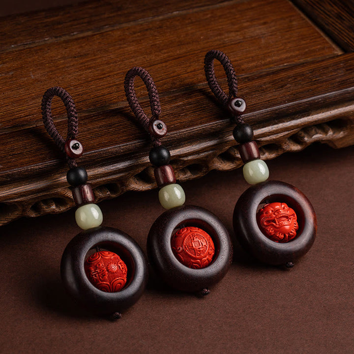 チベットのBuddha Stones、Om Mani Padme Hum、貔貅（ピクシウ）銅貨、小葉、紅檀、辰砂、守護キーチェーン