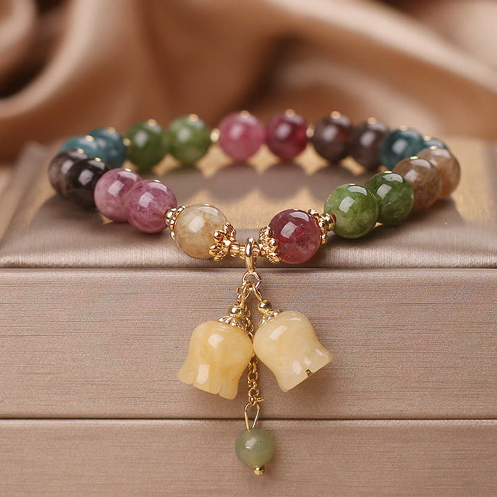 Buddha Stones天然カラフルトルマリンフラワービーズラブブレスレット