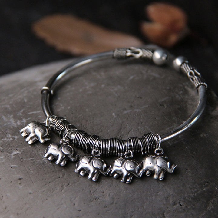 Buddha Stones925スターリングシルバー エレファント強さブレスレットバングル
