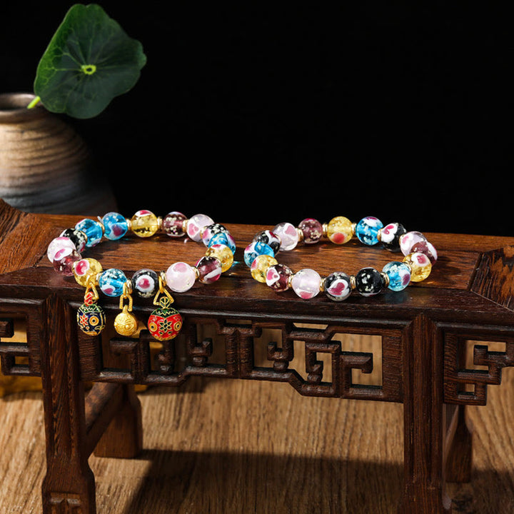 Buddha Stones金 呑み込み獣 ファミリー ピンク ラブハート 光る 蛍光 Liuli ガラス ビーズ ブレスレット