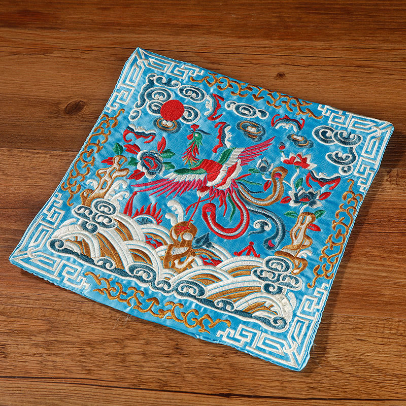 Buddha Stones鳳凰 龍 麒麟 刺繍 カップマットパッド ティーカップコースター スクエア カンフーティーマット