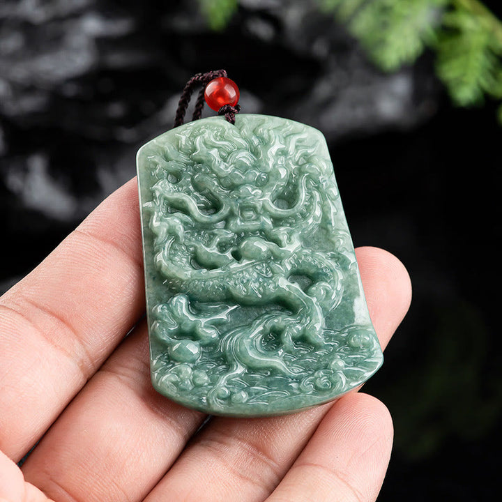 Buddha Stones天然翡翠 中国十二支 龍 海 幸運 紐 ネックレス ペンダント - image 3