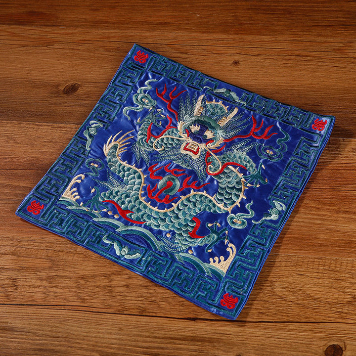 Buddha Stones鳳凰 龍 麒麟 刺繍 カップマットパッド ティーカップコースター スクエア カンフーティーマット