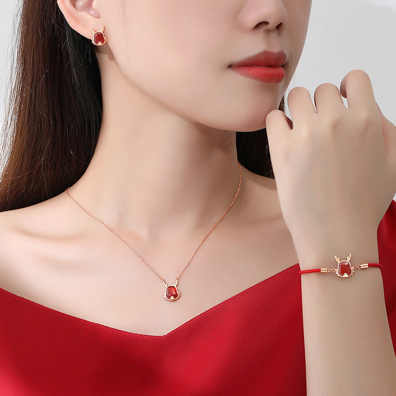 ❗❗❗フラッシュセール -Buddha Stones925 スターリングシルバー 龍年 天然レッドアゲート 龍 幸運を引き寄せる 福 性格 強さ ブレスレット ネックレス ペンダント イヤリング