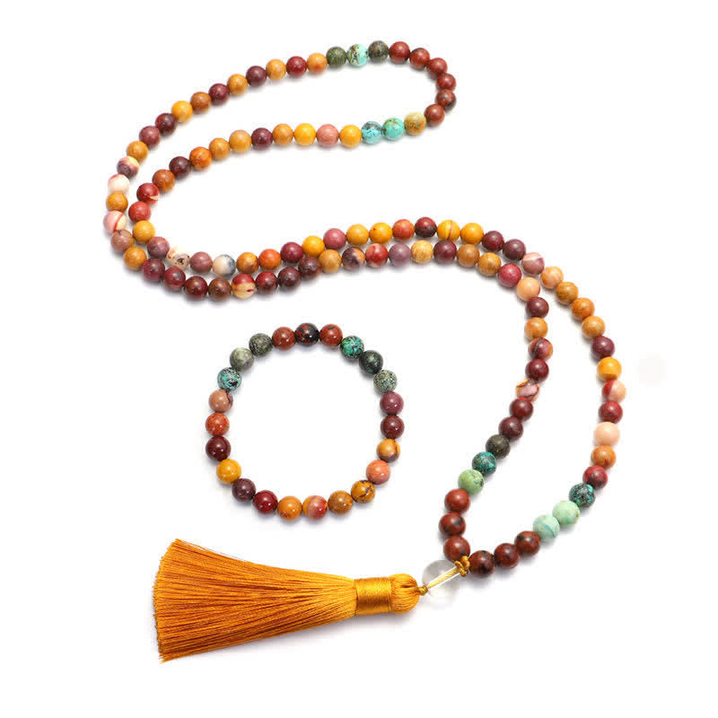 Buddha Stones 108Malaビーズ ムーカイト 感情成長ブレスレット タッセルネックレスペンダント