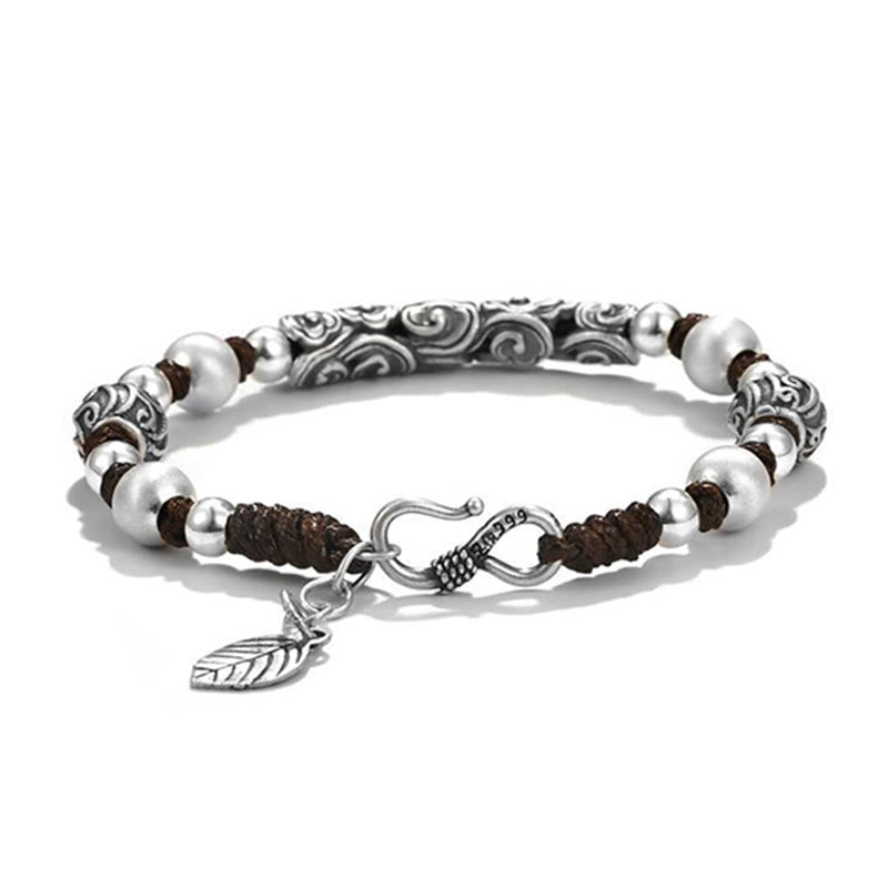Buddha Stonesチベット ハンドメイド 銅製 999 スターリングシルバー 縁起の良い雲 富の紐ブレスレット