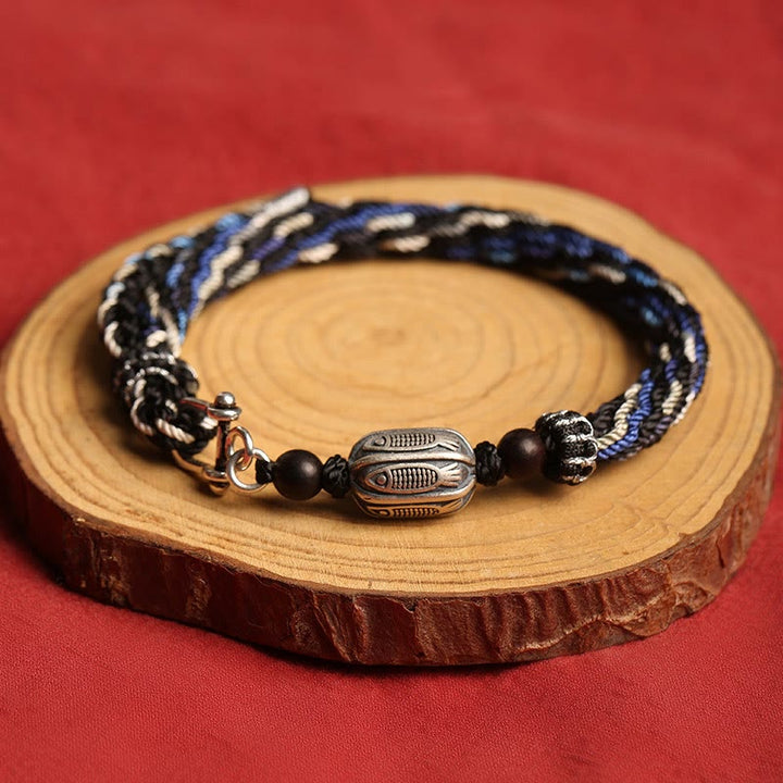 Buddha Stones925 スターリングシルバー 鯉 富 輪廻 ノット 編み紐 ブレスレット
