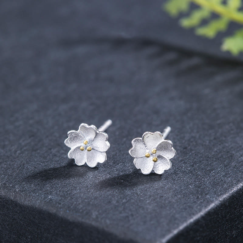 Buddha Stones925スターリングシルバー 桜 フローラル カーム スタッドピアス
