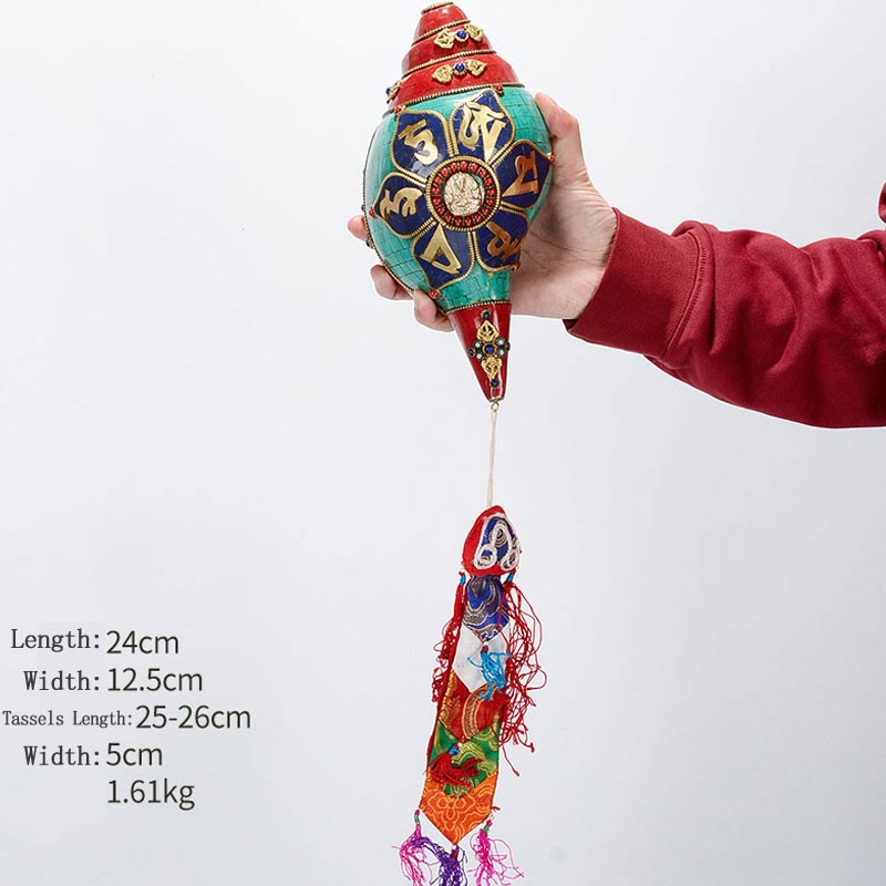 チベット手作り Shankha オーム・マニ・パドメ・フム Buddha Avalokitesvara ターコイズ コンクシェル ポジティブ装飾 - オーム・マニ・パドメ・フム- ホワイト タラ 24*12.5cm - image 25