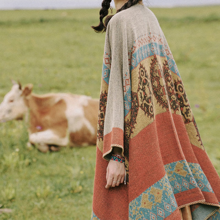 Buddha Stonesチベットショールダイヤモンド柄冬暖かいマントスカーフ - image 8