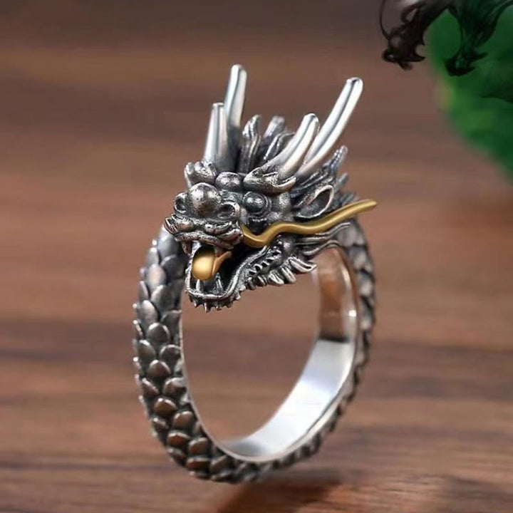 Buddha Stones925 スターリングシルバー ヴィンテージ ドラゴンデザイン 保護 強度 調節可能 リング