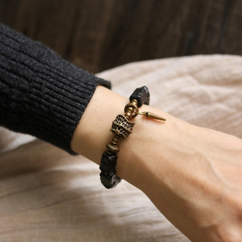 Buddha Stones黒檀 銅 バランス 守護 カップル ブレスレット