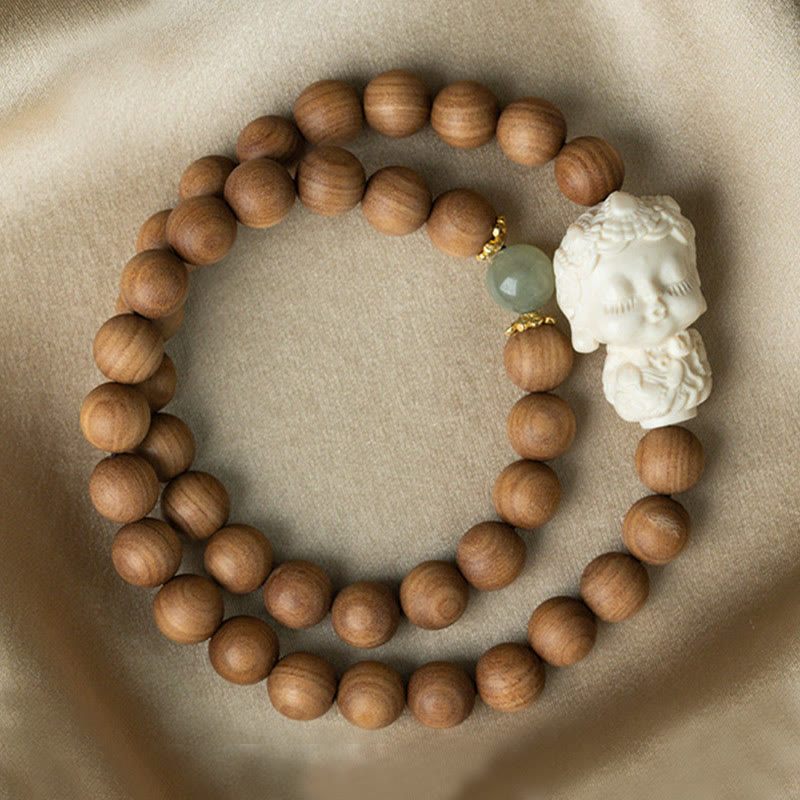 Buddha Stones白檀 和田翡翠 象牙 フルーツグリーンターラ 守護ブレスレット