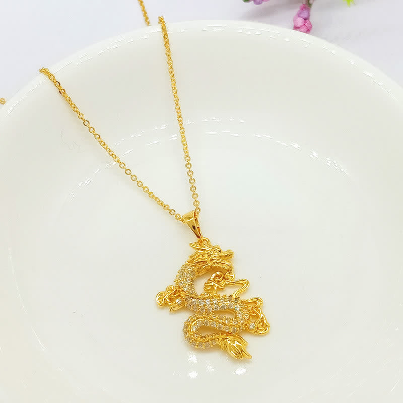 Buddha Stonesゴールドドラゴン保護ネックレスペンダント - ドラゴン - image 1
