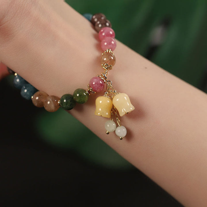 Buddha Stones天然カラフルトルマリンフラワービーズラブブレスレット