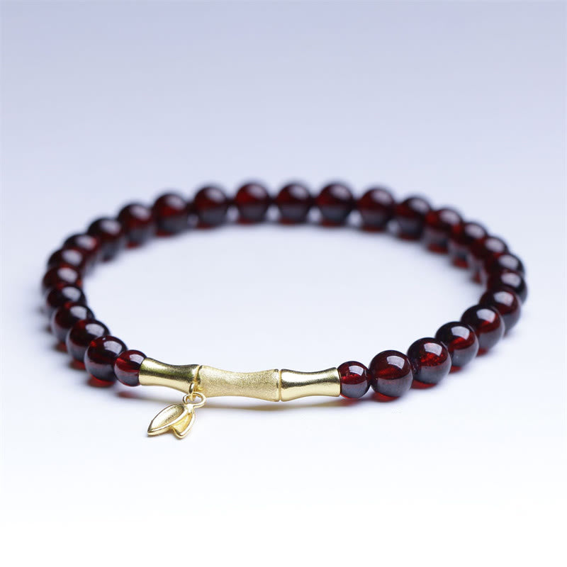 Buddha Stones 14K銅メッキゴールド 925スターリングシルバーメッキゴールド天然ガーネット竹保護ブレスレット
