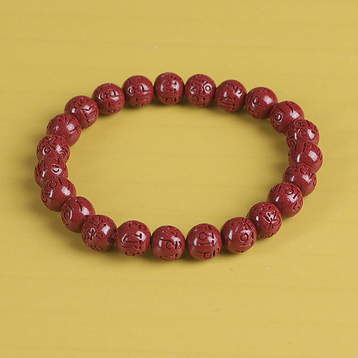 Buddha Stones天然 ダブル 貔貅 辰砂オーム・マニ・パドメ・フム富と幸運のビーズブレスレット