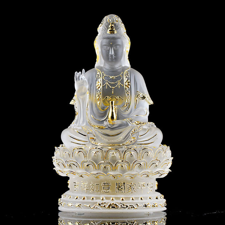 Buddha Stones観音菩薩 手作り置物 琉璃クリスタルアート作品 富の像 家へのお供え物 装飾