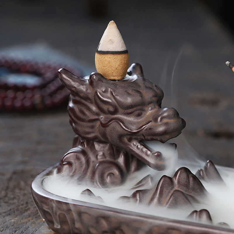 Buddha Stones龍山 力強い 陶器 香炉 装飾