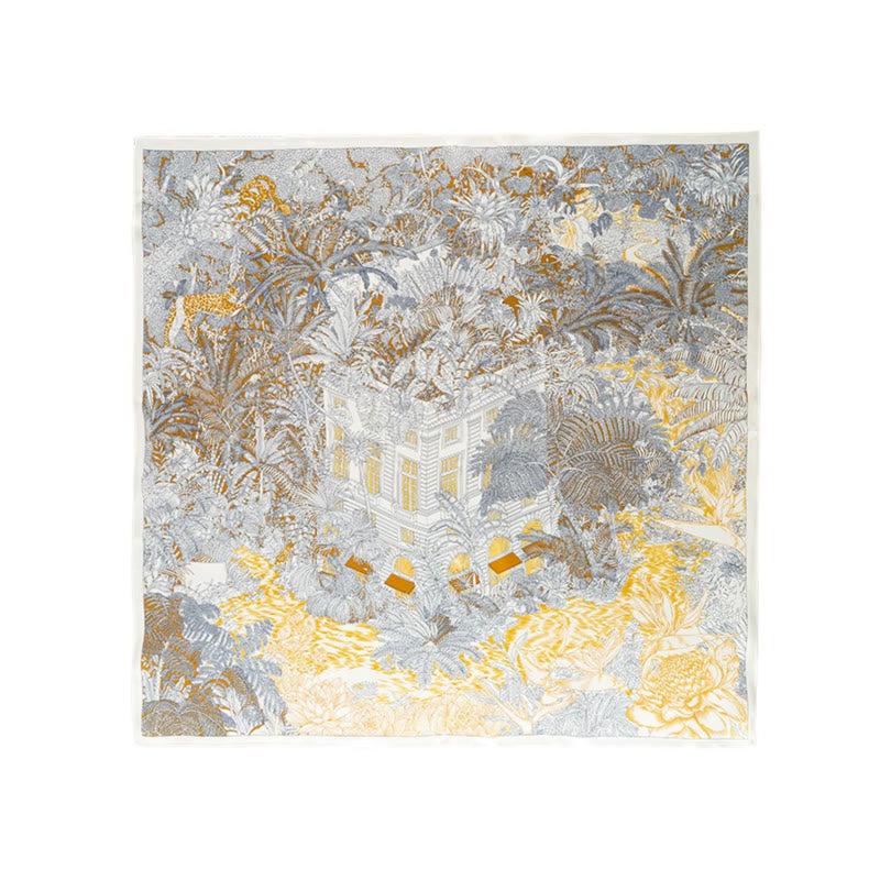 Buddha Stonesジャングル油絵吉兆雲100%マルベリーシルクスカーフプレミアムグレード6A両面シルクネックスカーフ - image 5