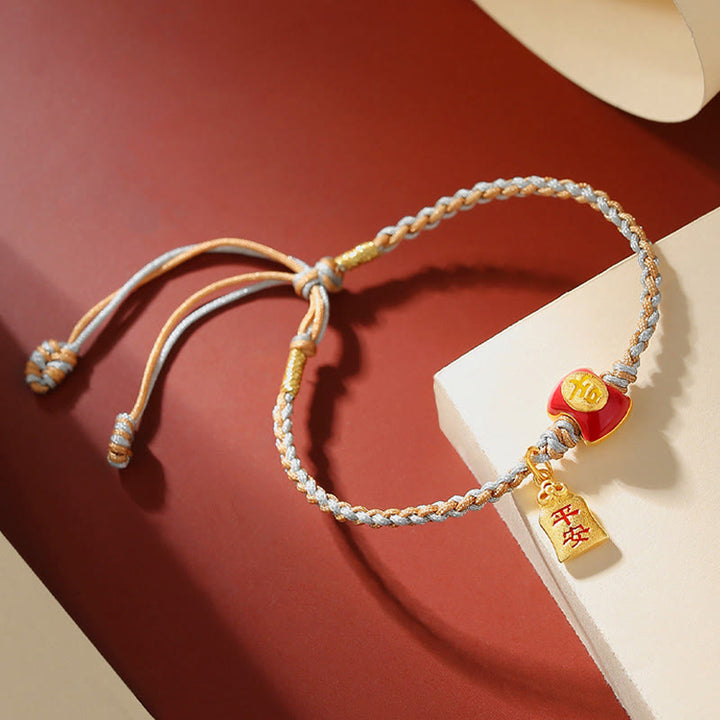 Buddha Stones925 スターリングシルバー ハンドメイド 縁起の良い漢字の祝福編み紐ブレスレット
