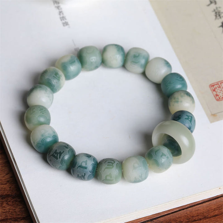 Buddha Stonesの実オーム・マニ・パドメ・フム彫刻 悪霊除け ブレスレット