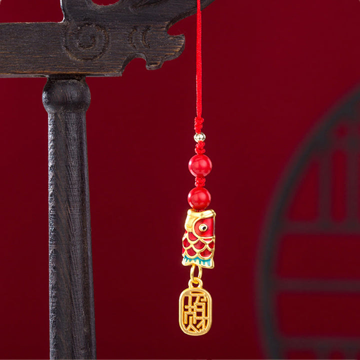 Buddha Stones鯉 辰砂 富を招く 願い 如意 幸運 携帯電話 吊り下げ 飾り