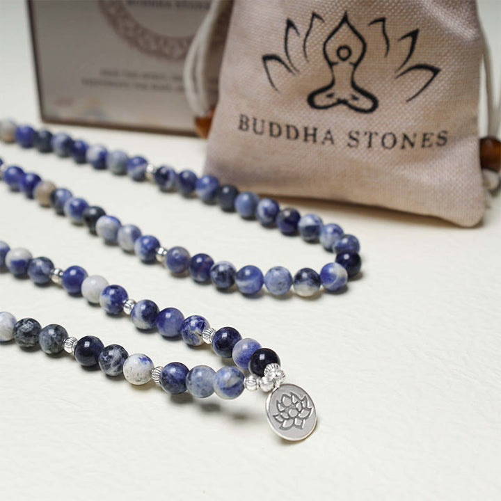 Buddha Stones天然ブルーアベンチュリン ロータスピースネックレスブレスレット