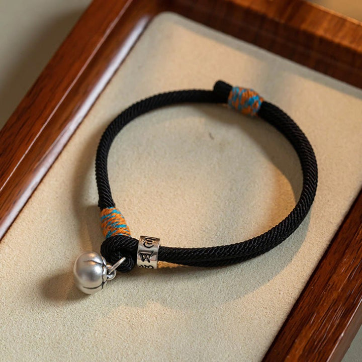 Buddha Stones925 スターリングシルバー チベット ハンドメイドオーム・マニ・パドメ・フム柿チャーム 幸運の守護 編み込みブレスレット