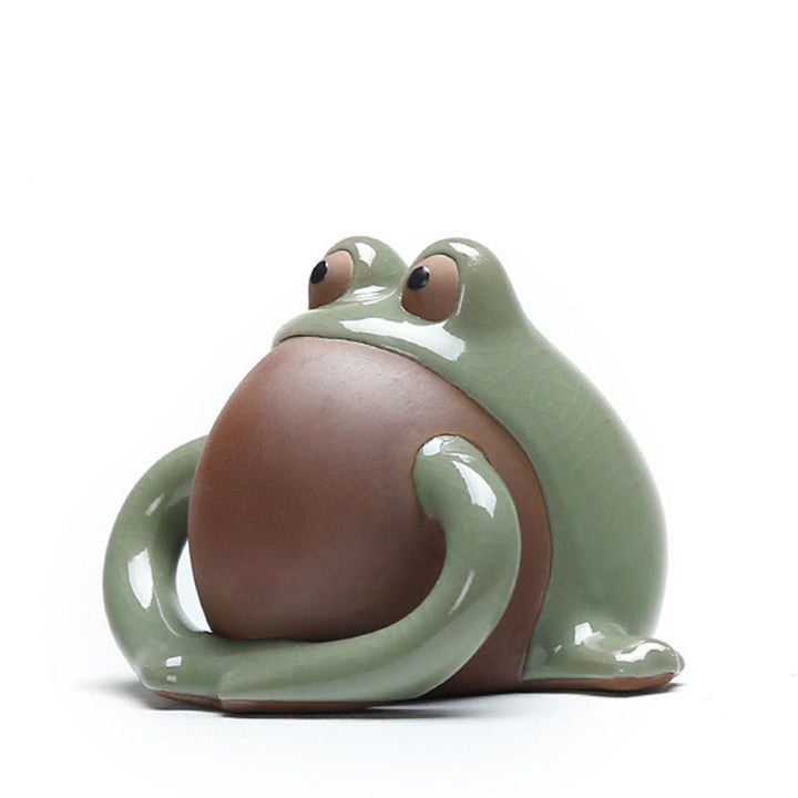 Buddha Stones風水 富と幸運 かわいいカエル 陶器 ティーペット 置物 装飾