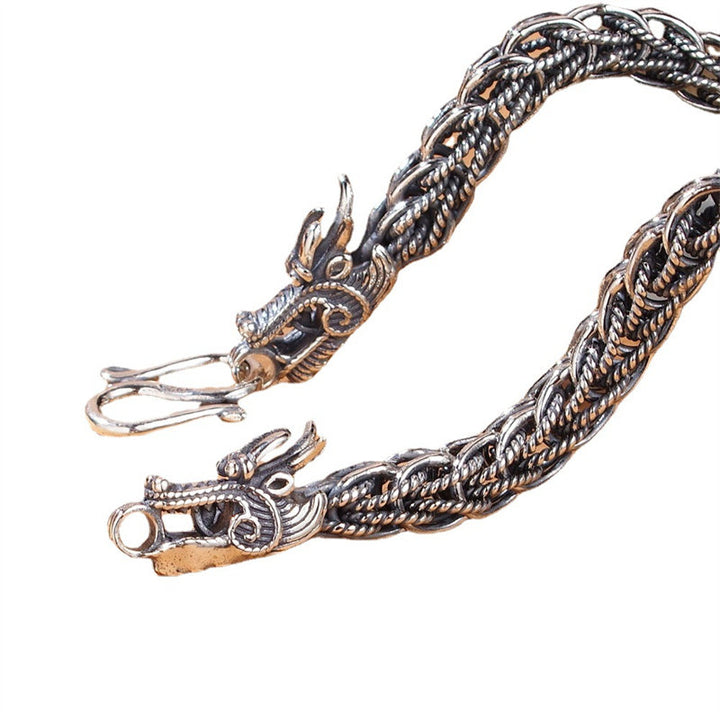 Buddha Stones925スターリングシルバー ドラゴン 成功の強さブレスレットバングル